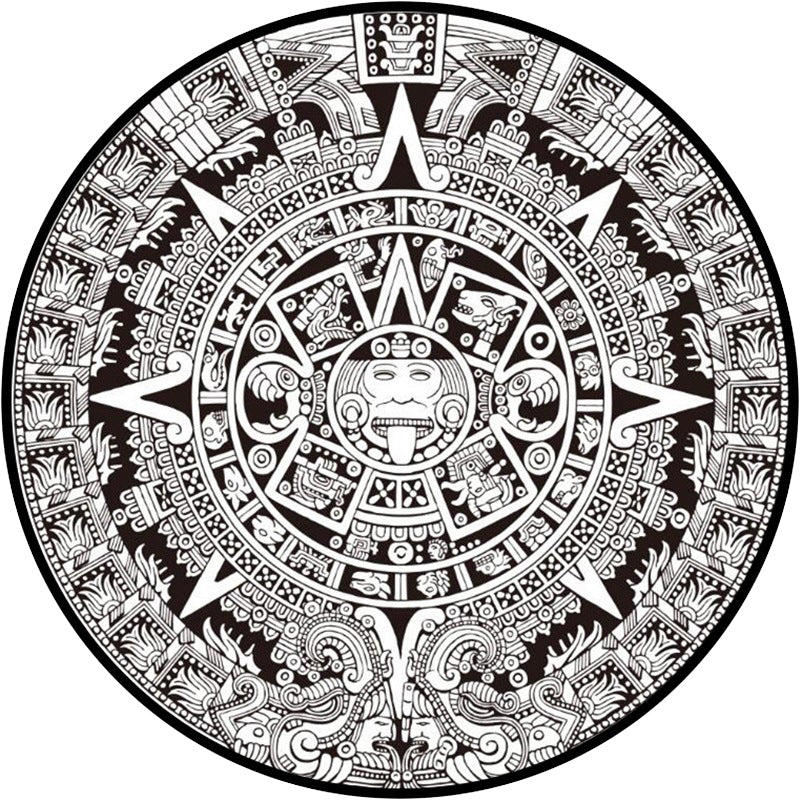 Avtoit | Black-white Bedroom Carpet Southwestern Tribal Circle Design Carpet Polyester Non-slip Washable Carpet