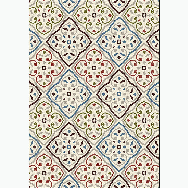 Avtoit | Ivory Bedroom Carpet Moroccan Motif Pattern Carpet Polyester Washable Stain Resistant Carpet