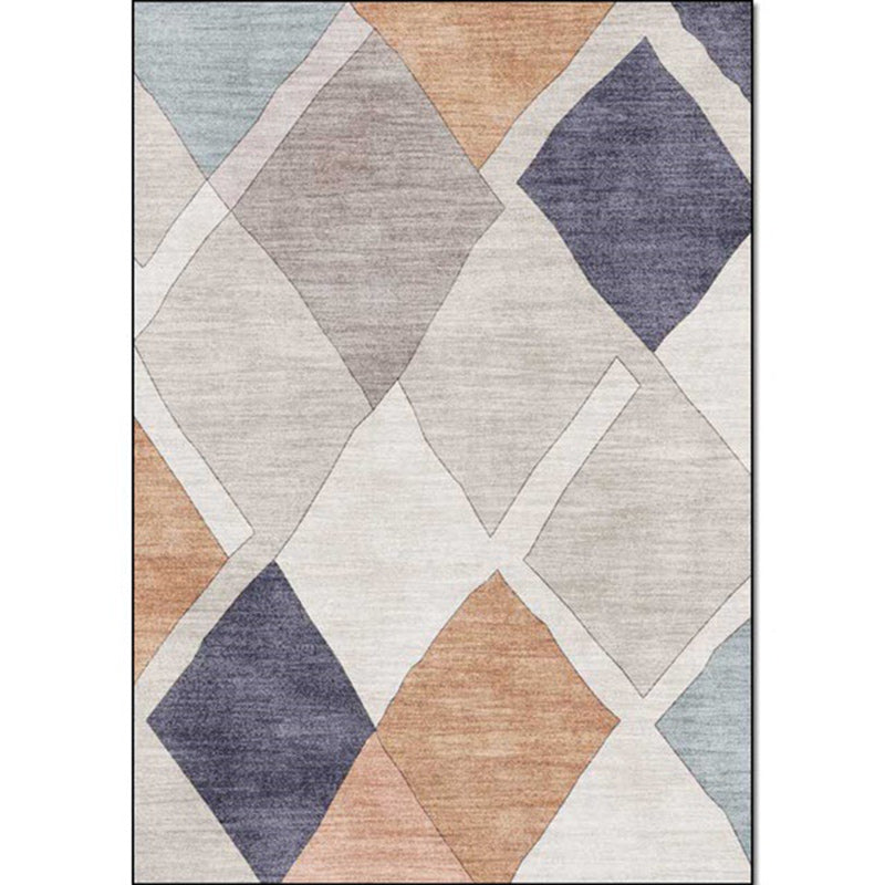 Avtoit | Resourceful Living Room Carpet in Ivory Diamond Print Carpet Polyester Machine Washable Anti-Slip Area Rug