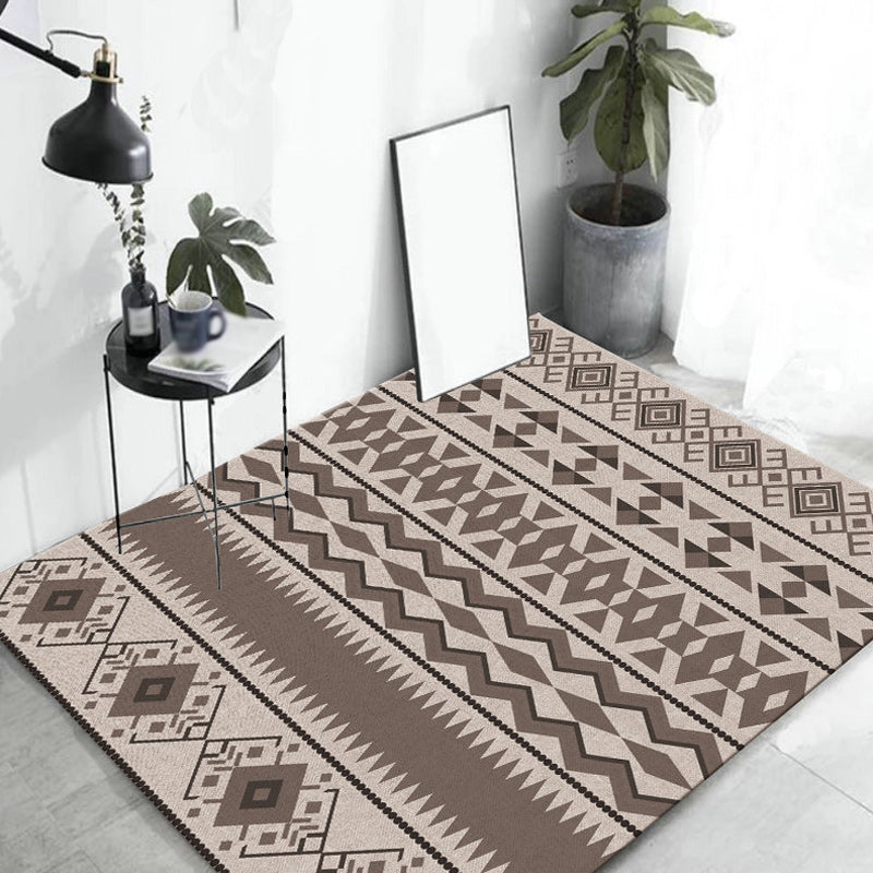 Avtoit | Southwestern Living Room Rug in Brown Diamond Triangle Print Rug Polyester Washable Area Rug