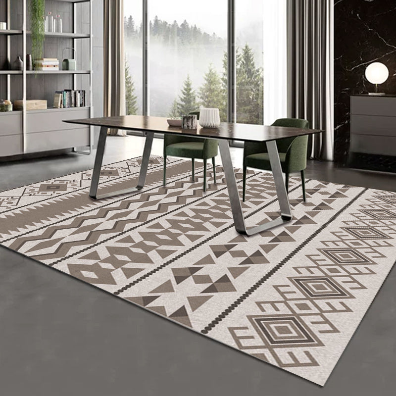 Avtoit | Southwestern Living Room Rug in Brown Diamond Triangle Print Rug Polyester Washable Area Rug