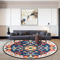 Avtoit | Moroccan Living Room Rug in Blue Floral Pattern Rug Polyester Machine Washable Area Rug