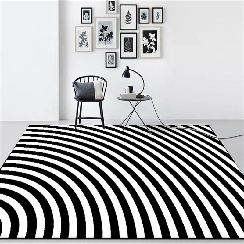 Avtoit | Black and White Bedroom Carpet Novelty 3D Half Arch Pattern Rug Polyester Non-slip Stain Resistant Carpet