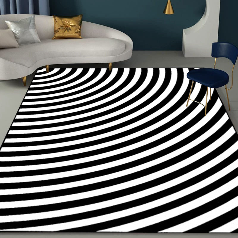 Avtoit | Black and White Bedroom Carpet Novelty 3D Half Arch Pattern Rug Polyester Non-slip Stain Resistant Carpet