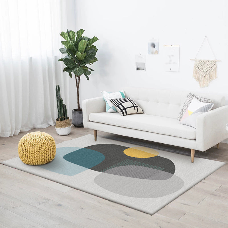 Avtoit | Gray Bedroom Carpet Novelty Color Block Irregular Shape Pattern Area Rug Polyester Anti-Slip Bottom Washable Rug