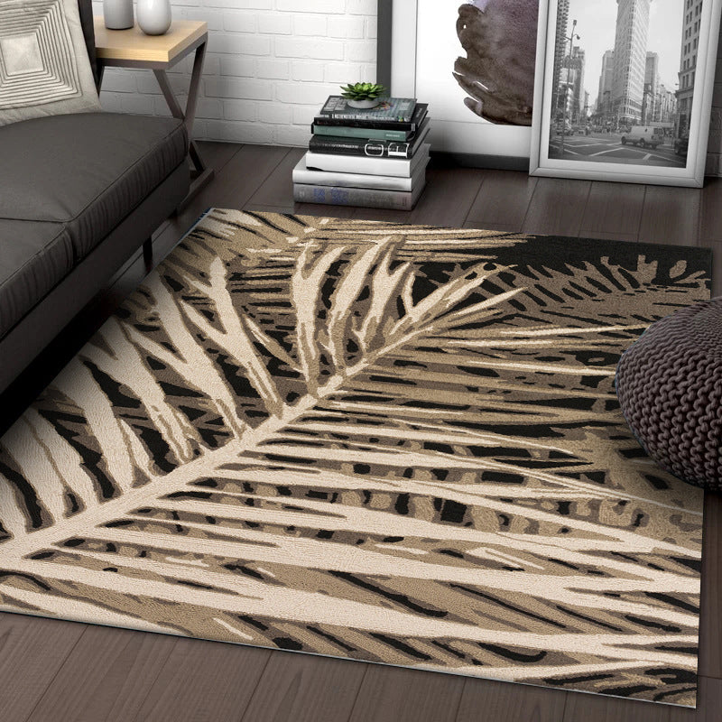 Avtoit | Unique Leaf Pattern Carpet Brown Tropical Carpet Polyester Washable Non-Slip Back Rug for Living Room