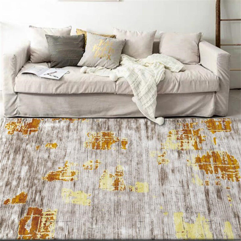 Avtoit | Industrial Space Dye Print Carpet Yellow and Gray Polyester Carpet Machine Washable Non-Slip Back Floor Mat for Bedroom