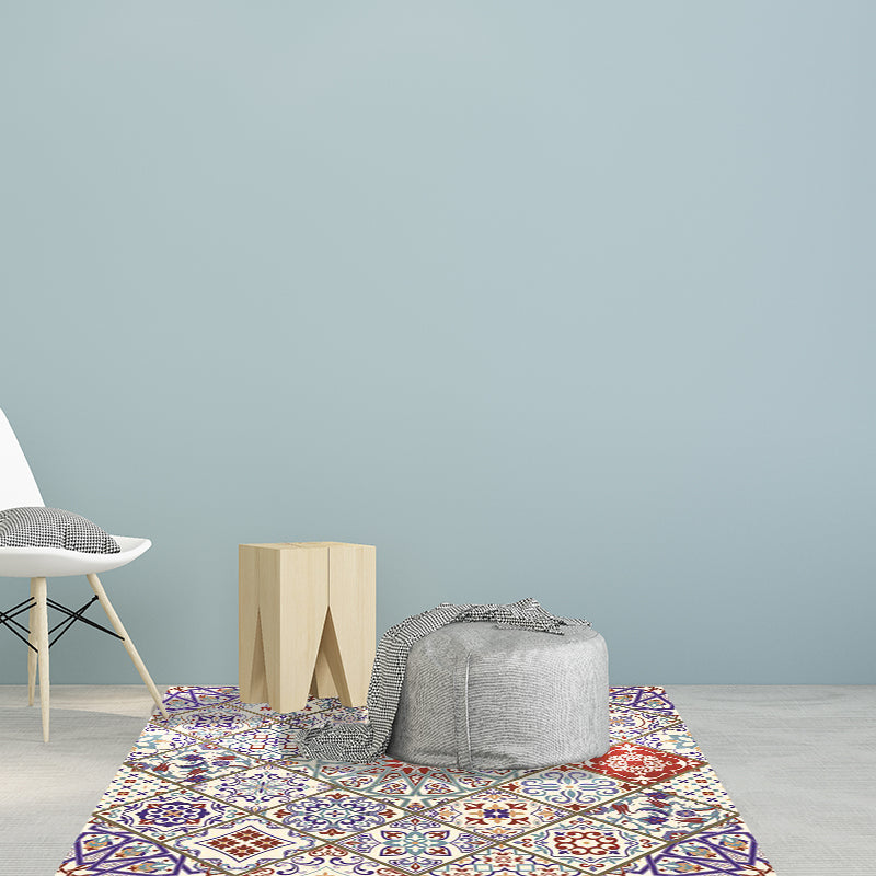 Avtoit | Ivory Bedroom Carpet Moroccan Flower Geometric Pattern Area Rug Polyester Non-Slip Pet-Friendly Rug