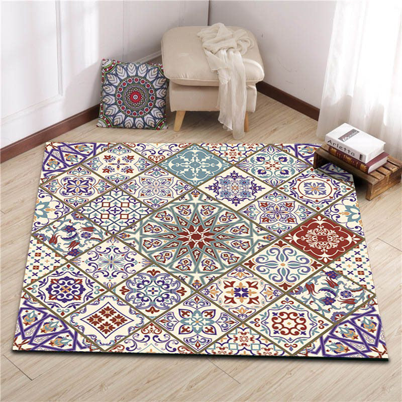 Avtoit | Ivory Bedroom Carpet Moroccan Flower Geometric Pattern Area Rug Polyester Non-Slip Pet-Friendly Rug