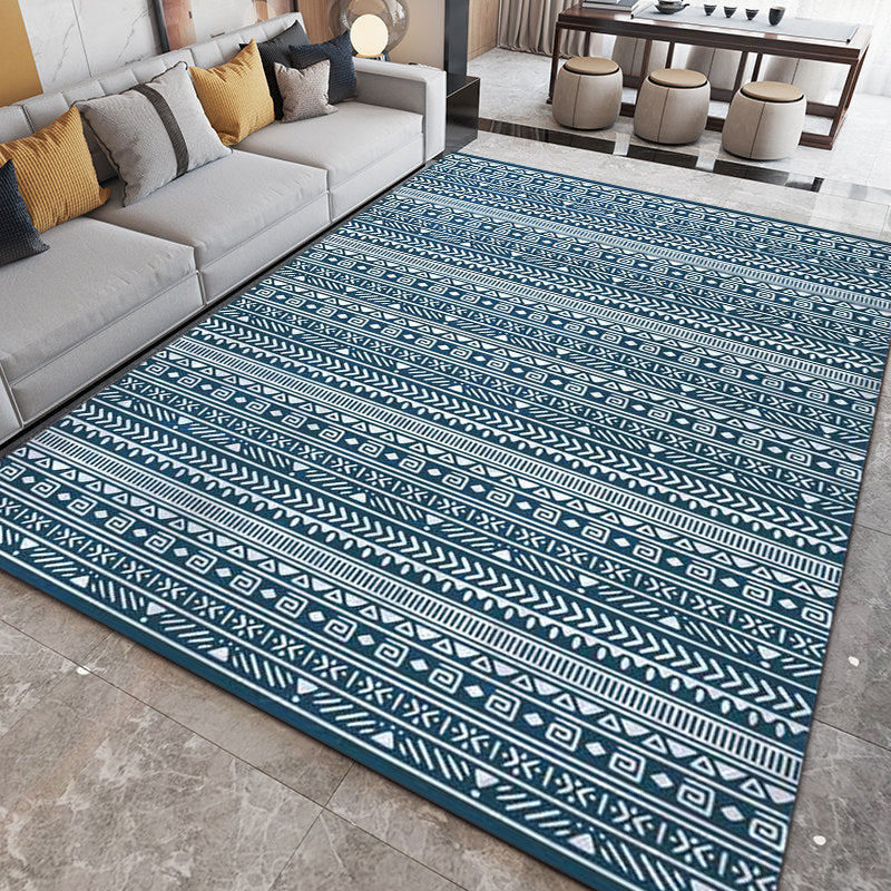 Avtoit | Southwestern Living Room Rug with Blue Stripe Triangle Print Rug Polyester Stain Resistant Area Rug