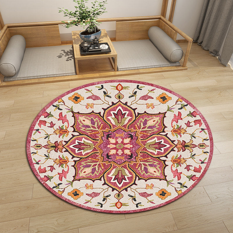 Avtoit | Oriental Moroccan Carpet in Ivory Flower Petal Pattern Carpet Polyester Non-Slip Back Carpet for Home Decor