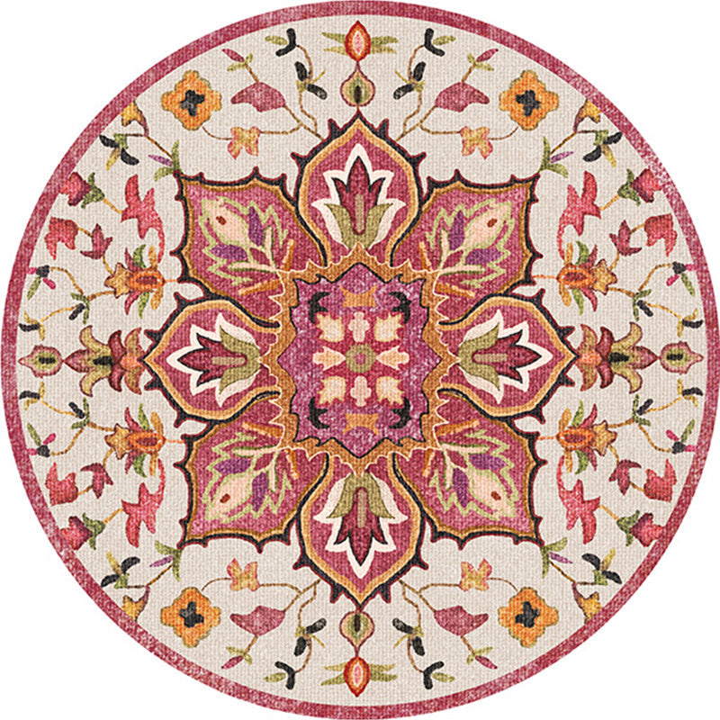 Avtoit | Oriental Moroccan Carpet in Ivory Flower Petal Pattern Carpet Polyester Non-Slip Back Carpet for Home Decor