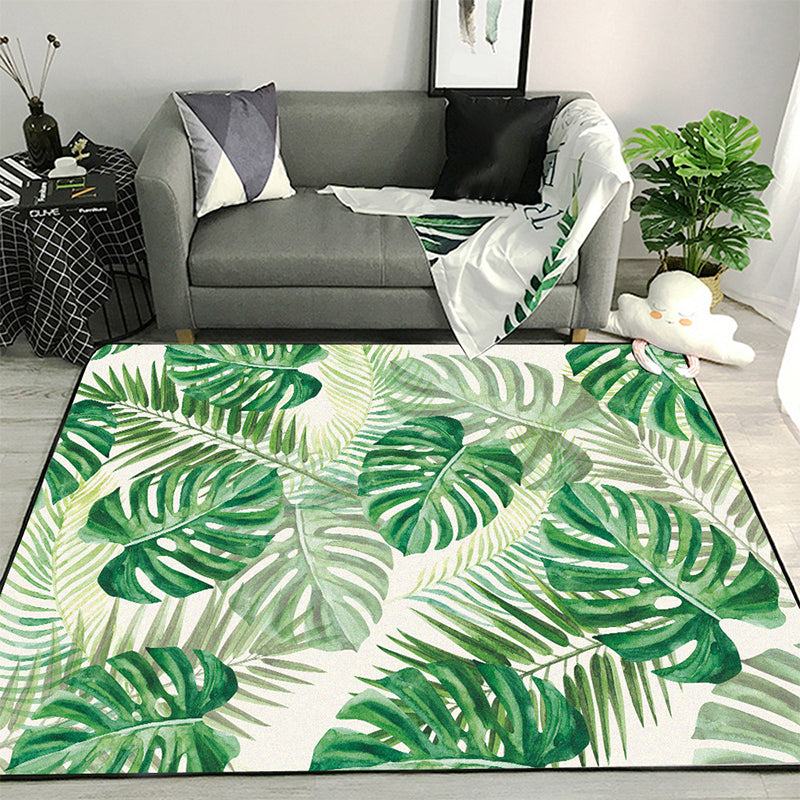 Avtoit | Funky Botanical Pattern Rug with Leaf Green Tropical Rug Polyester Washable Non-Slip Background Rug for Living Room