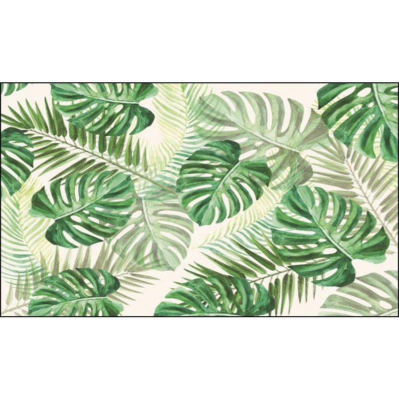 Avtoit | Funky Botanical Pattern Rug with Leaf Green Tropical Rug Polyester Washable Non-Slip Background Rug for Living Room