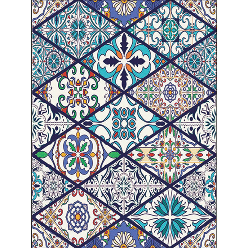 Avtoit | American Moroccan rug in blue diamond flower pattern rug polyester non-slip washable rug for home decor
