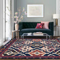 Avtoit | Moroccan Living Room Rug in Blue and Red Diamond Triangle Print Carpet Polyester Washable Non-Slip Area Rug