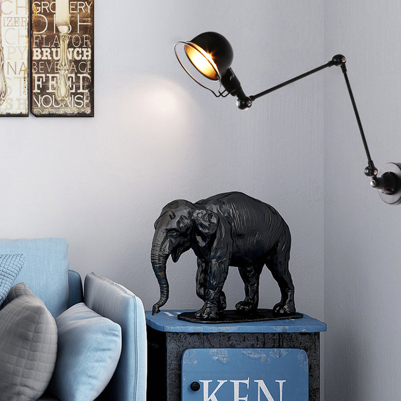 Avtoit | Black/White Swing Arm Wall Light with Bowl Shade Industrial Metal 1 Head Hallway Wall Lamp