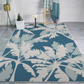 Avtoit | Simple Leaves Tree Print Rug Blue and Grey Polyester Rug Machine Washable Non-Slip Rug for Bedroom