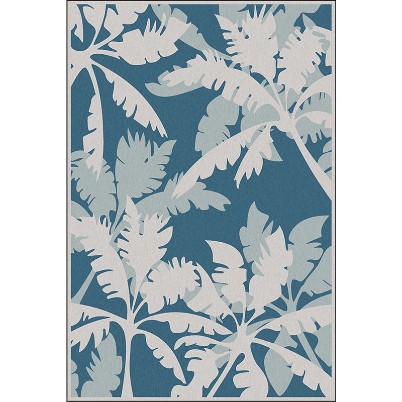 Avtoit | Simple Leaves Tree Print Rug Blue and Grey Polyester Rug Machine Washable Non-Slip Rug for Bedroom