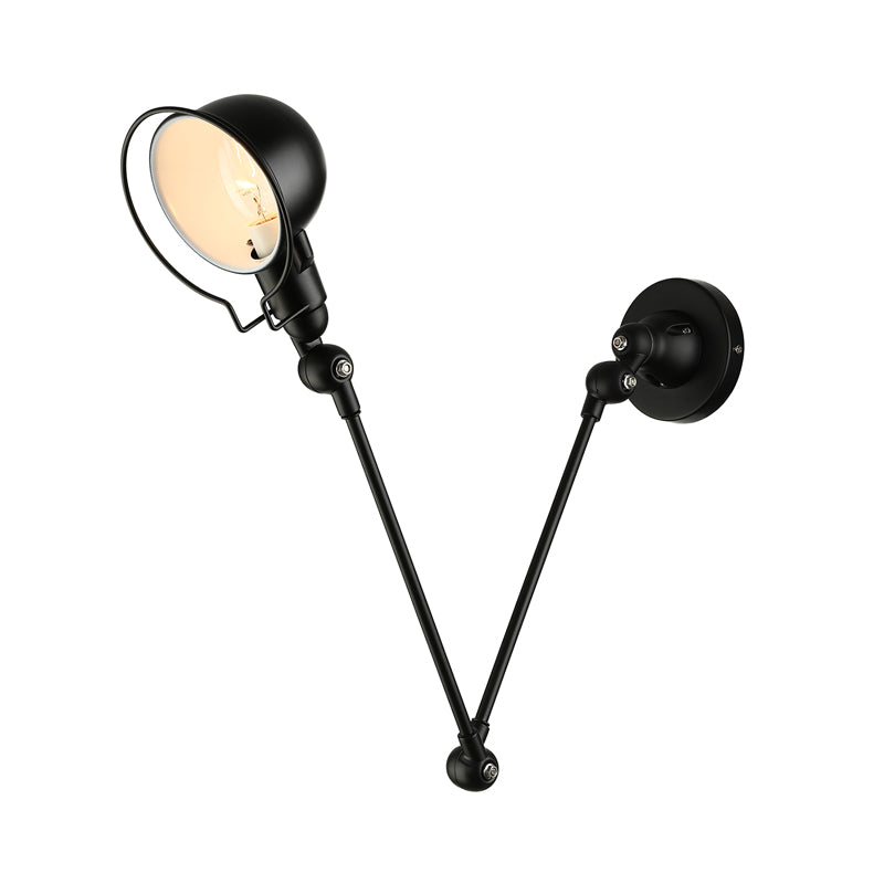 Avtoit | Black/White Swing Arm Wall Light with Bowl Shade Industrial Metal 1 Head Hallway Wall Lamp