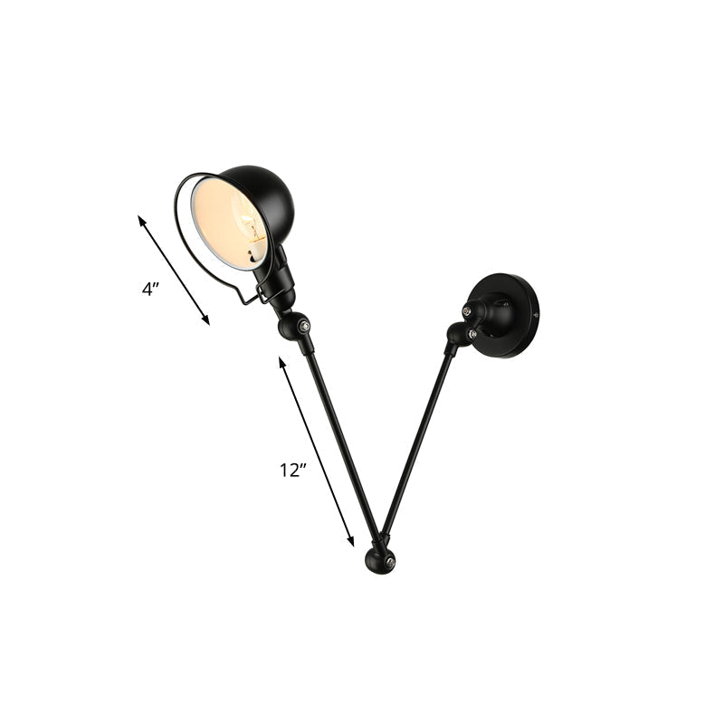 Avtoit | Black/White Swing Arm Wall Light with Bowl Shade Industrial Metal 1 Head Hallway Wall Lamp