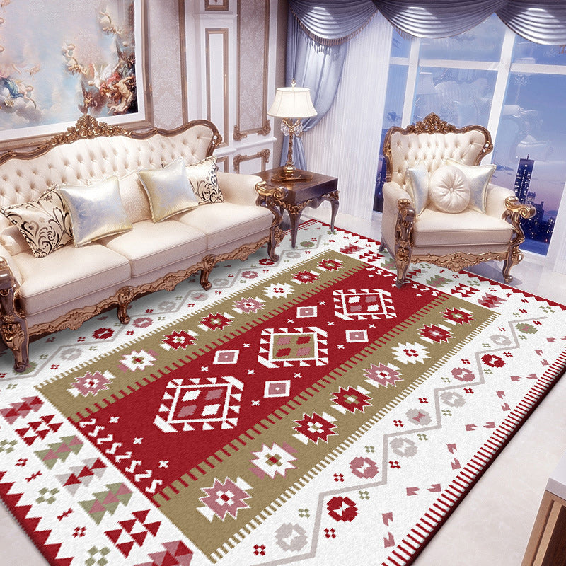 Avtoit | Base Southwest Carpet in Red and White Diamond Wave Pattern Carpet Polyester Pet-Friendly Carpet for Home Decor