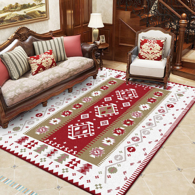 Avtoit | Base Southwest Carpet in Red and White Diamond Wave Pattern Carpet Polyester Pet-Friendly Carpet for Home Decor