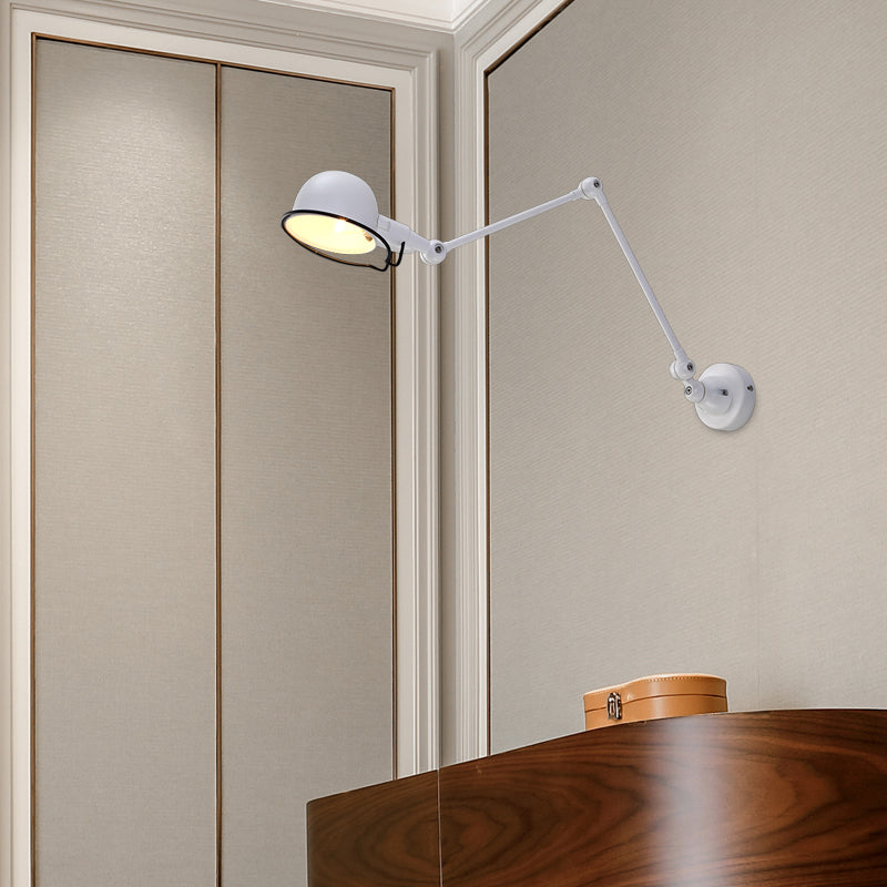 Avtoit | Black/White Swing Arm Wall Light with Bowl Shade Industrial Metal 1 Head Hallway Wall Lamp