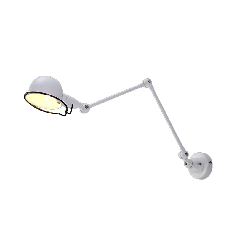 Avtoit | Black/White Swing Arm Wall Light with Bowl Shade Industrial Metal 1 Head Hallway Wall Lamp