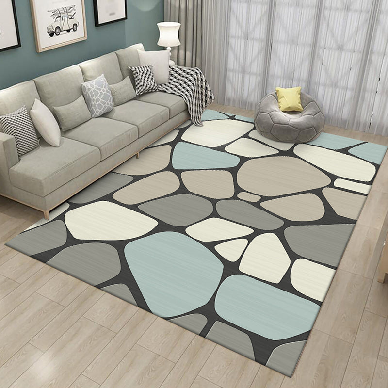Avtoit | Novelty Living Room Carpet in Gray Stone Irregular Shape Print Carpet Polyester Non-slip Back Stain-resistant Carpet