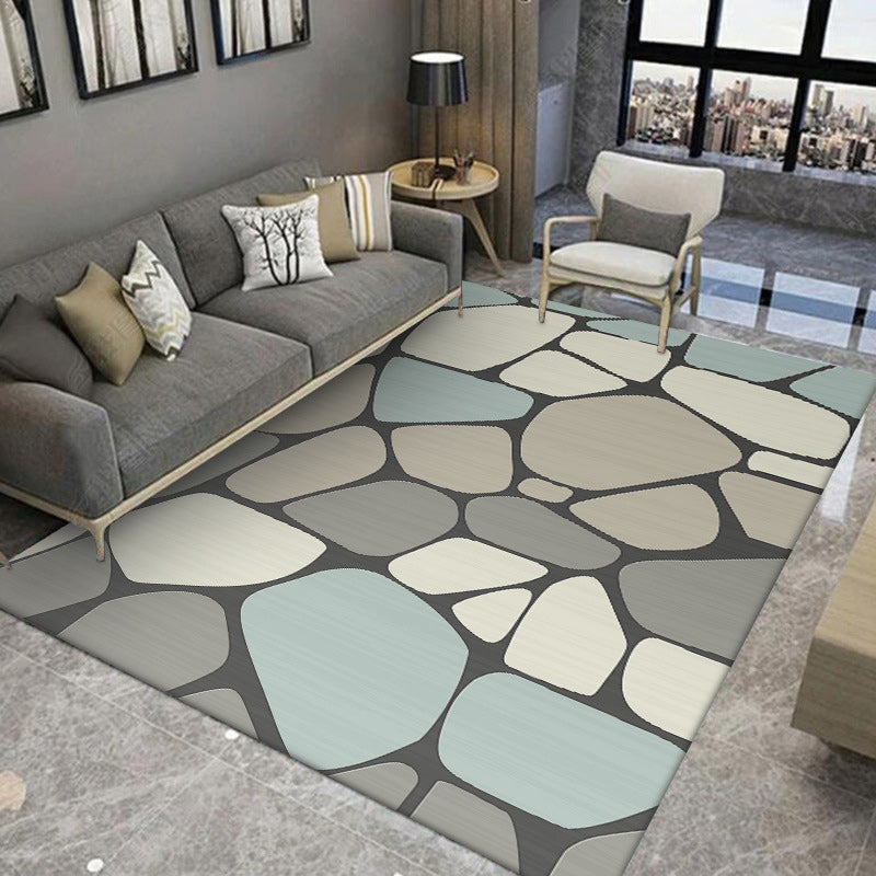Avtoit | Novelty Living Room Carpet in Gray Stone Irregular Shape Print Carpet Polyester Non-slip Back Stain-resistant Carpet