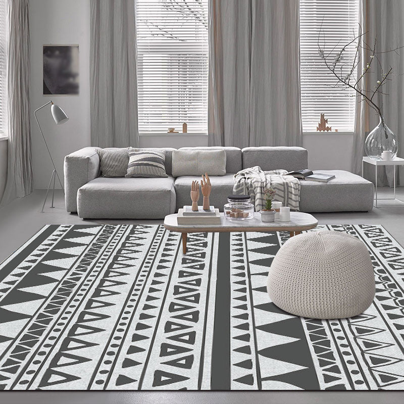 Avtoit | Gray and Black Bedroom Rug Southwest Stripes Dots Triangle Pattern Area Rug Polyester Non-Slip Back Rug