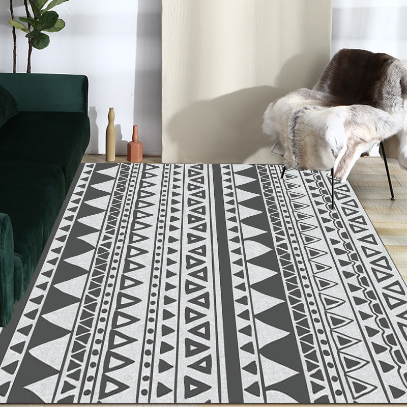 Avtoit | Gray and Black Bedroom Rug Southwest Stripes Dots Triangle Pattern Area Rug Polyester Non-Slip Back Rug