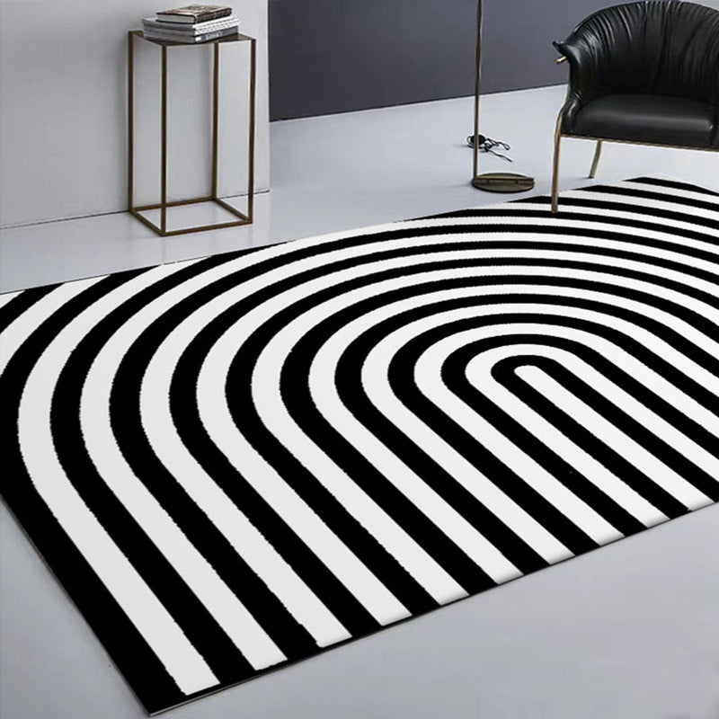 Avtoit | Contemporary Novelty Rug in White and Black 3D Curved Line Pattern Rug Polyester Washable Rug for Home Decoration