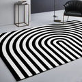 Avtoit | Contemporary Novelty Rug in White and Black 3D Curved Line Pattern Rug Polyester Washable Rug for Home Decoration