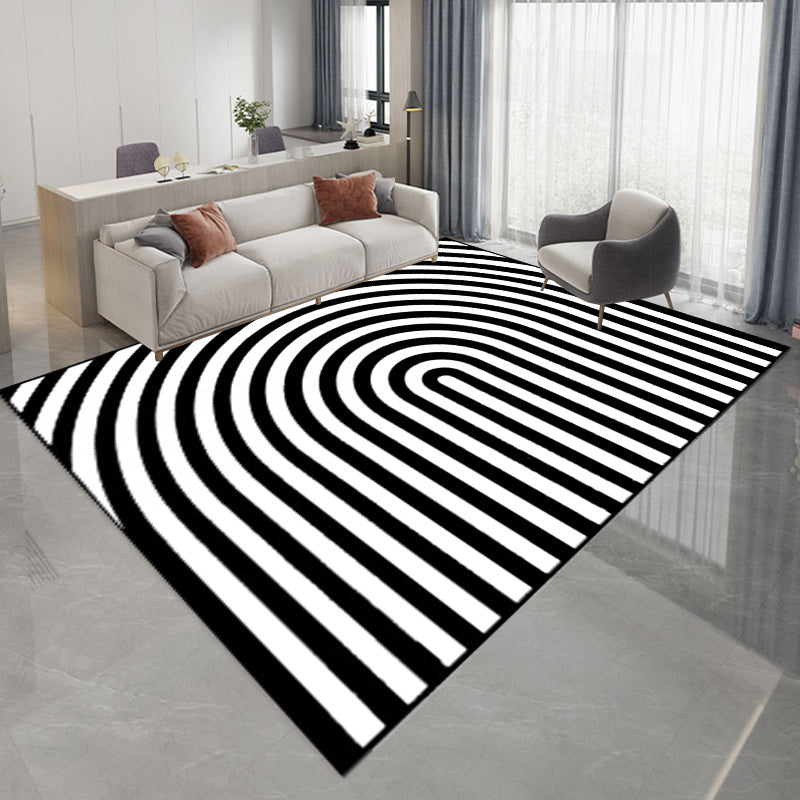 Avtoit | Contemporary Novelty Rug in White and Black 3D Curved Line Pattern Rug Polyester Washable Rug for Home Decoration