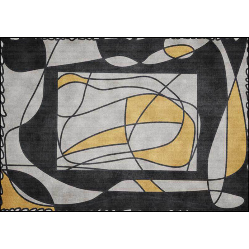 Avtoit | Novelty Living Room Rug in Gray Colorblock Line Print Rug Polyester Machine Washable Area Rug