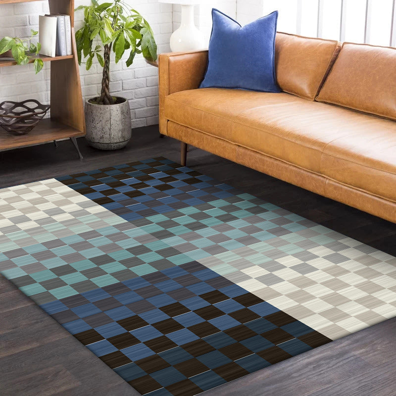 Avtoit | Novelty Living Room Rug Colorful Small Checked Color Block Print Rug Polyester Washable Stain Resistant Area Rug