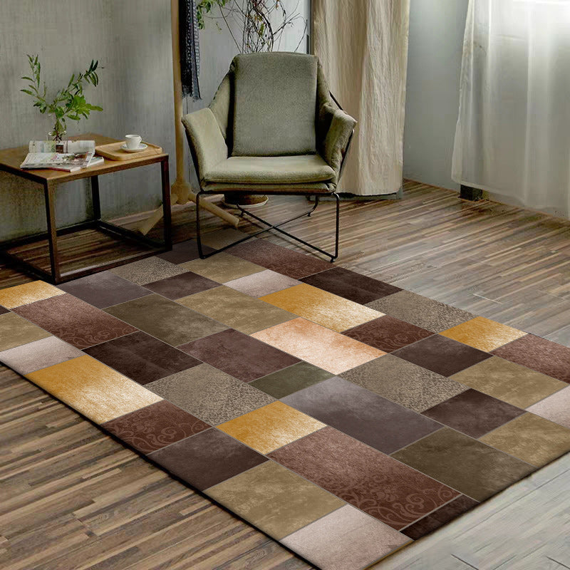 Avtoit | Novelty living room rug in brown color block rectangle print rug polyester pet-friendly machine washable rug