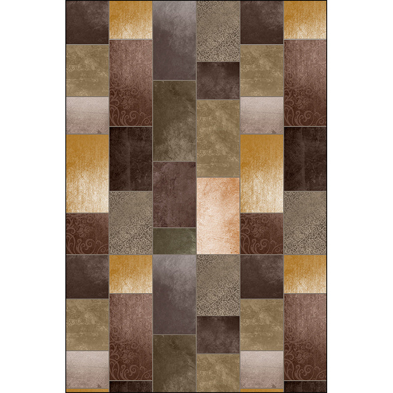 Avtoit | Novelty living room rug in brown color block rectangle print rug polyester pet-friendly machine washable rug