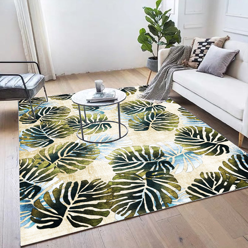 Avtoit | Modern Leaf Pattern Rug with Leaf Yellow and Green Polyester Rug Machine Washable Non-Slip Rug for Bedroom