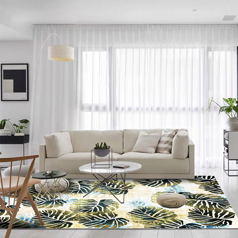 Avtoit | Modern Leaf Pattern Rug with Leaf Yellow and Green Polyester Rug Machine Washable Non-Slip Rug for Bedroom