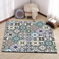 Avtoit | Retro Moroccan rug in green geometric floral pattern rug Polyester non-slip washable rug for home decor