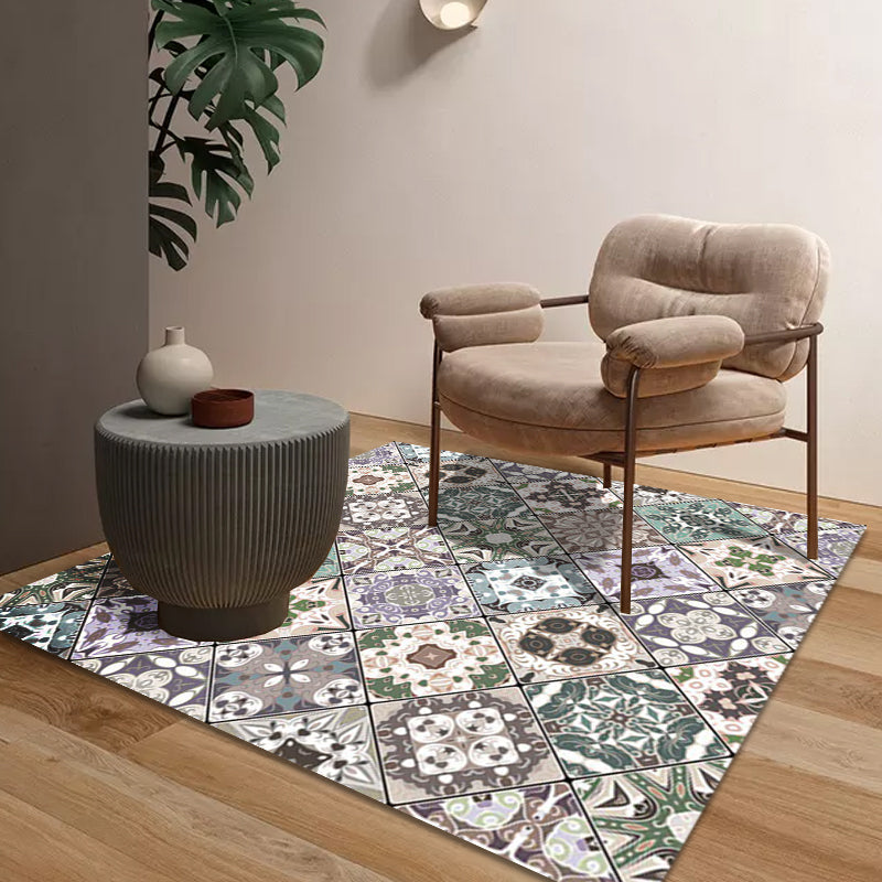 Avtoit | Retro Moroccan rug in green geometric floral pattern rug Polyester non-slip washable rug for home decor