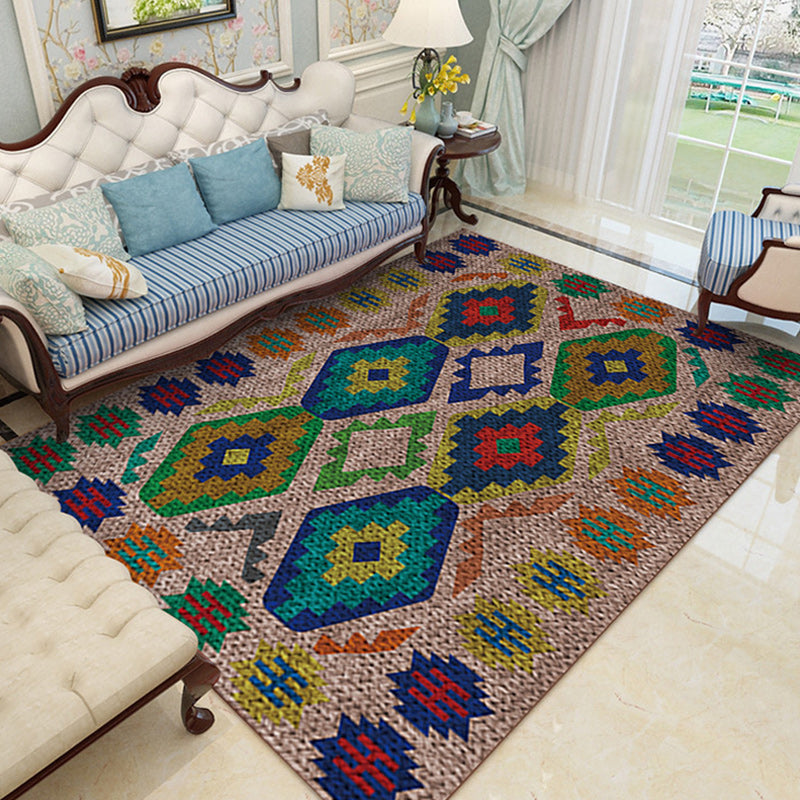 Avtoit | Southwest Living Room Rug in Brown Diamond Pattern Rug Polyester Washable Non-Slip Back Area Rug
