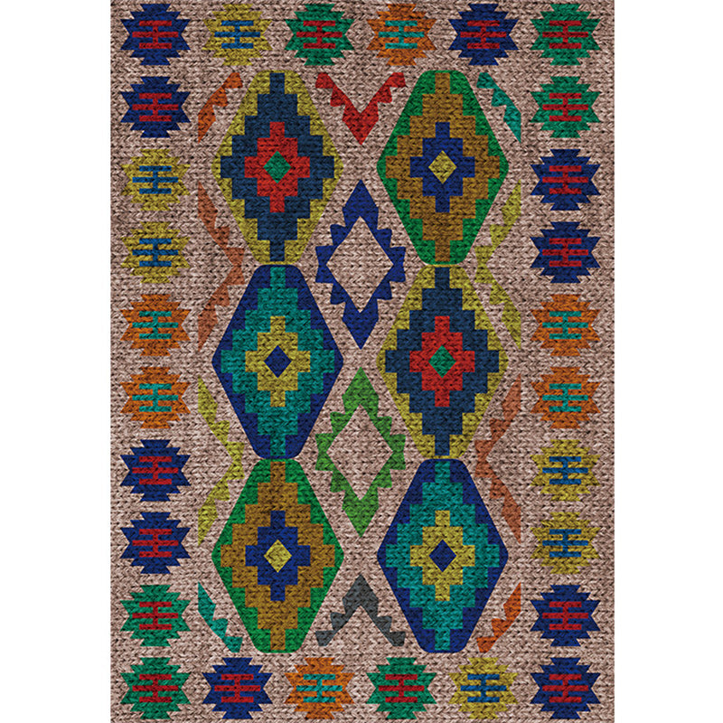 Avtoit | Southwest Living Room Rug in Brown Diamond Pattern Rug Polyester Washable Non-Slip Back Area Rug