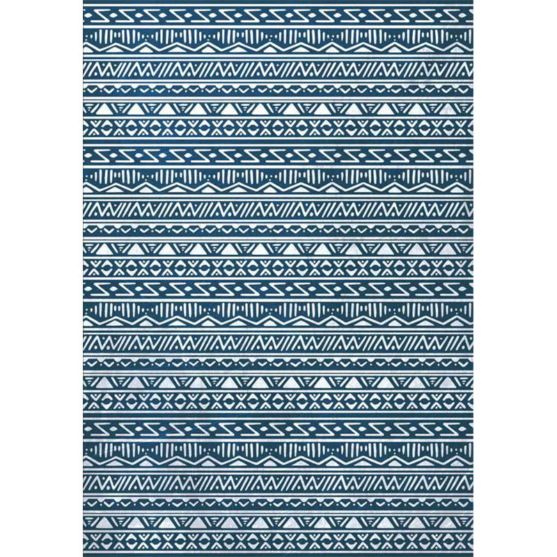 Avtoit | Blue Bedroom Rug Southwestern Stripes Triangle Pattern Area Rug Polyester Washable Non-Slip Rug