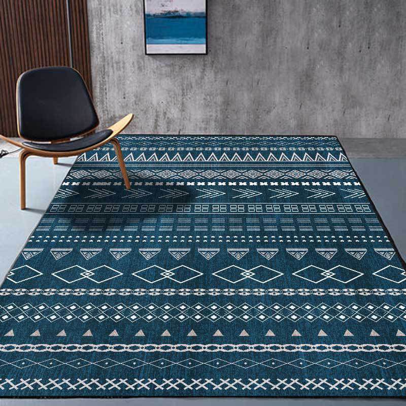 Avtoit | Southwestern living room rug in blue diamond triangle print rug polyester machine washable rug