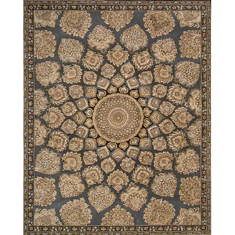 Avtoit | Brown Bedroom Rug Southwestern Floral Circle Geometric Pattern Area Rug Polyester Stain-Resistant Rug