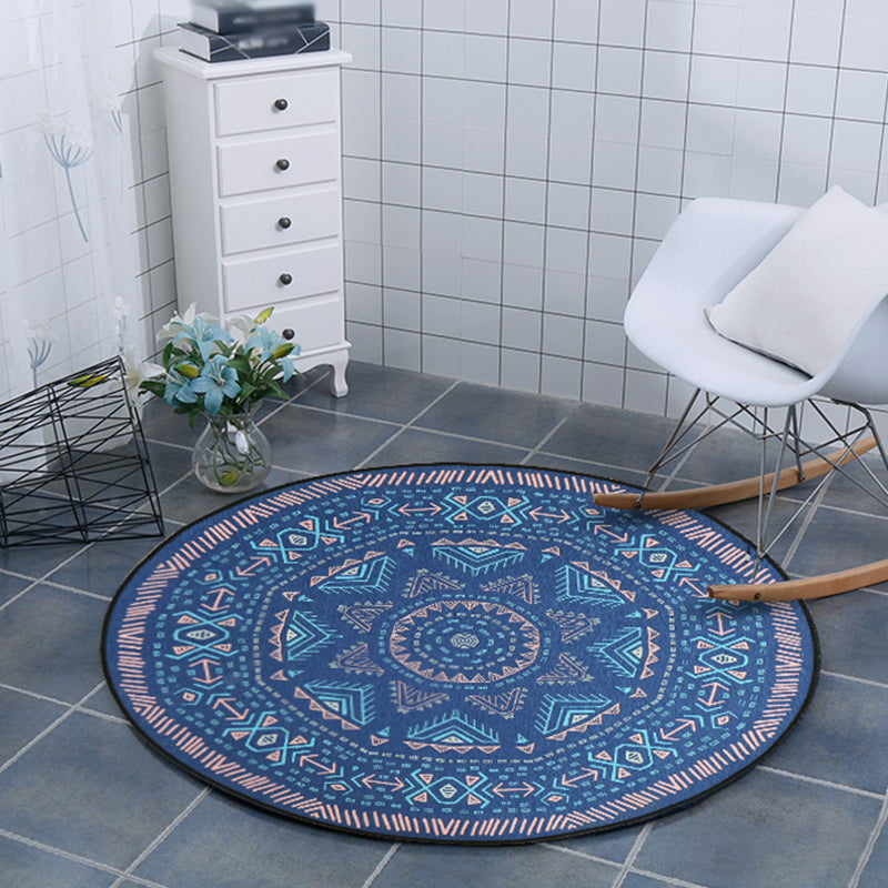 Avtoit | Blue Bedroom Carpet Southwest Triangle Line Pattern Carpet Polyester Machine Washable Carpet